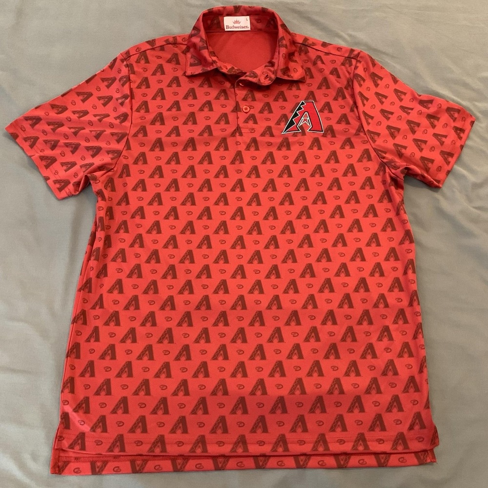 Arizona Diamondbacks Shirt Mens Large Red MLB Baseball All Over Budweiser Polo